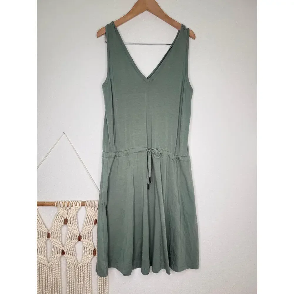 Sweaty Betty Dress Sz S Sage Green tank Athlesiure Drawstring Waist Minimalist